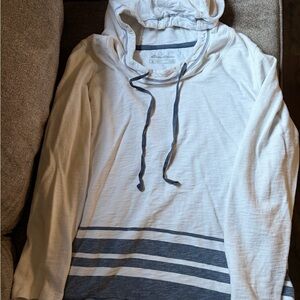 Eddie Bauer Women’s White and Navy Blue Striped Hoodie Shirt